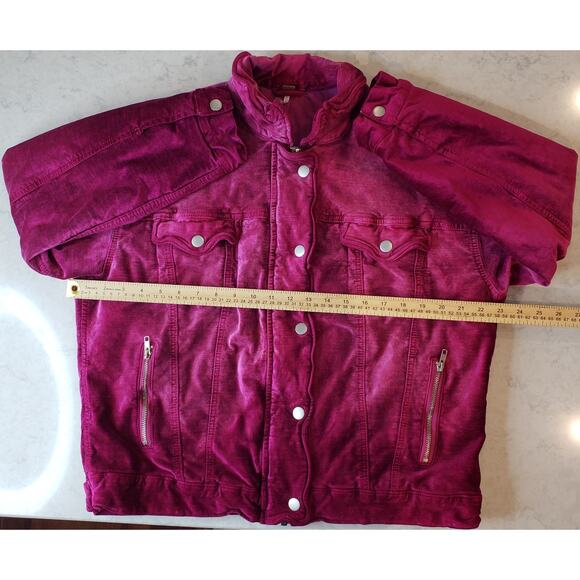 FREE PEOPLE Velvet Bomber Trucker Jacket Fuchsia Women's Size XS Fully Lined - Picture 9 of 15